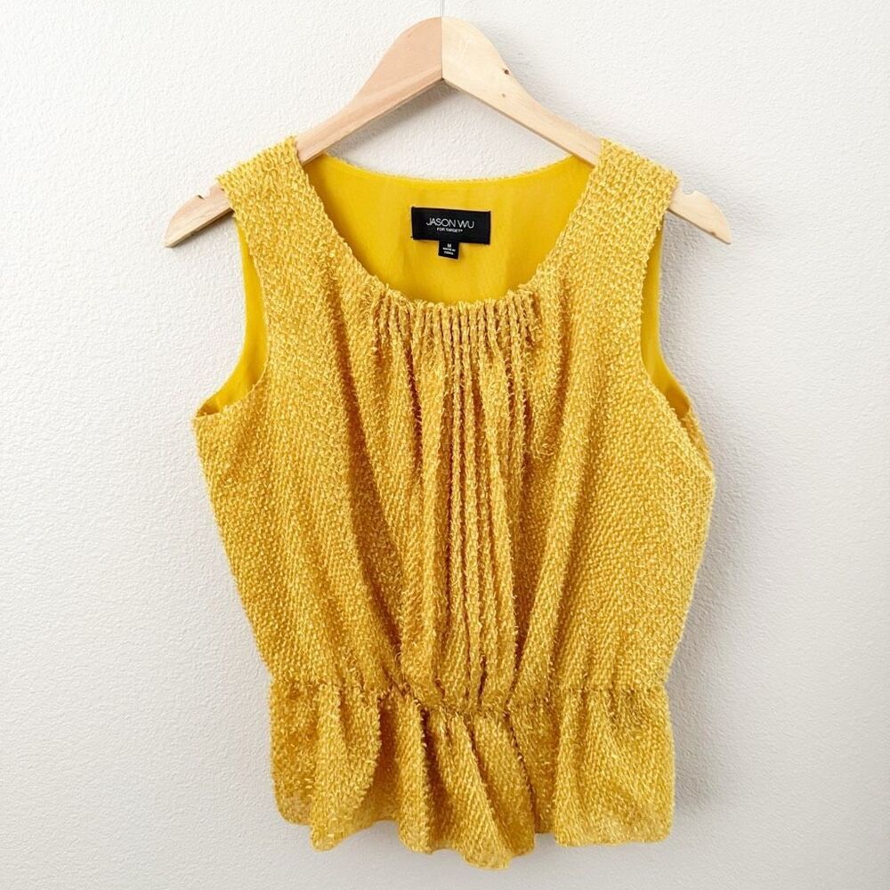 JASON WU x TARGET | Sleeveless Gold Yellow Fuzzy Peplum Top Blouse | Size Medium